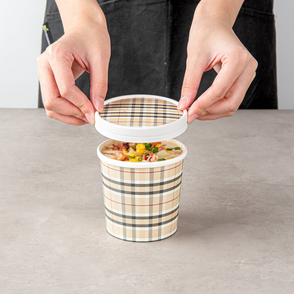 Bio Tek Round Plaid Paper Soup Container Lid - Fits 12 oz - 25 count box
