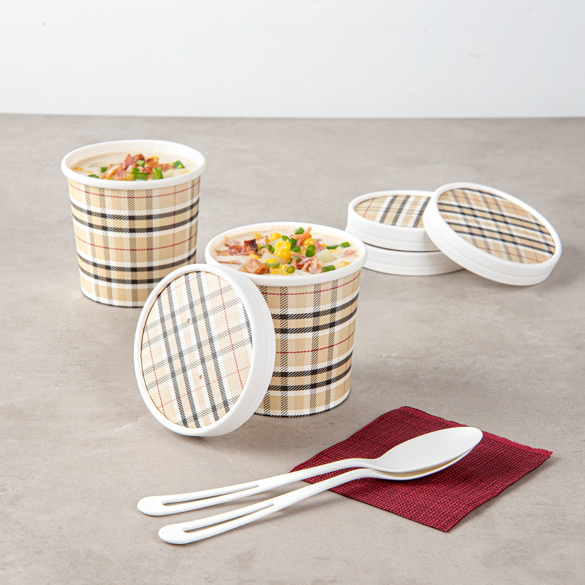 Bio Tek Round Plaid Paper Soup Container Lid - Fits 12 oz - 25 count box
