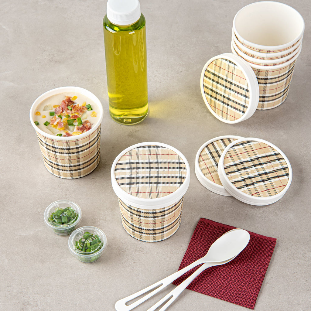 Bio Tek Round Plaid Paper Soup Container Lid - Fits 12 oz - 25 count box