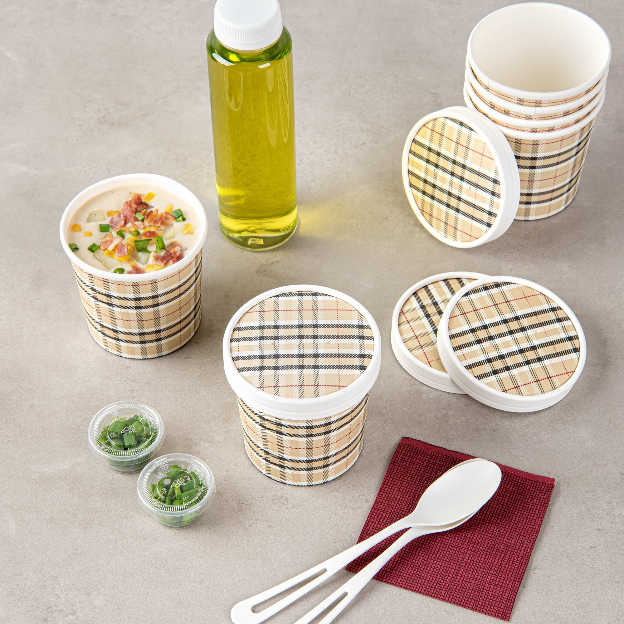 Bio Tek Round Plaid Paper Soup Container Lid - Fits 12 oz - 25 count box