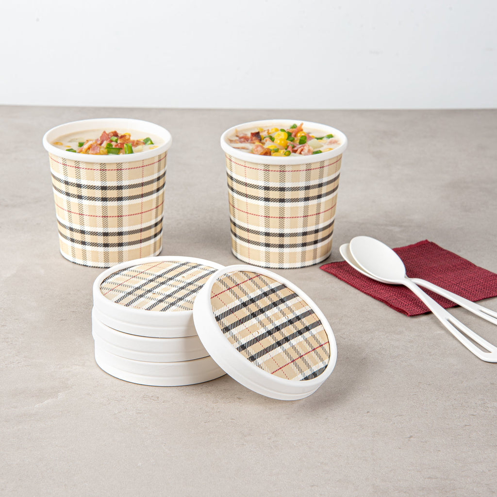 Bio Tek Round Plaid Paper Soup Container Lid - Fits 12 oz - 200 count box
