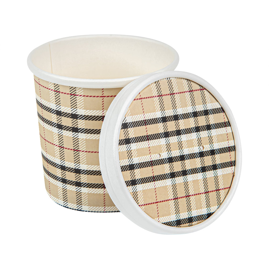 Bio Tek Round Plaid Paper Soup Container Lid - Fits 12 oz - 200 count box