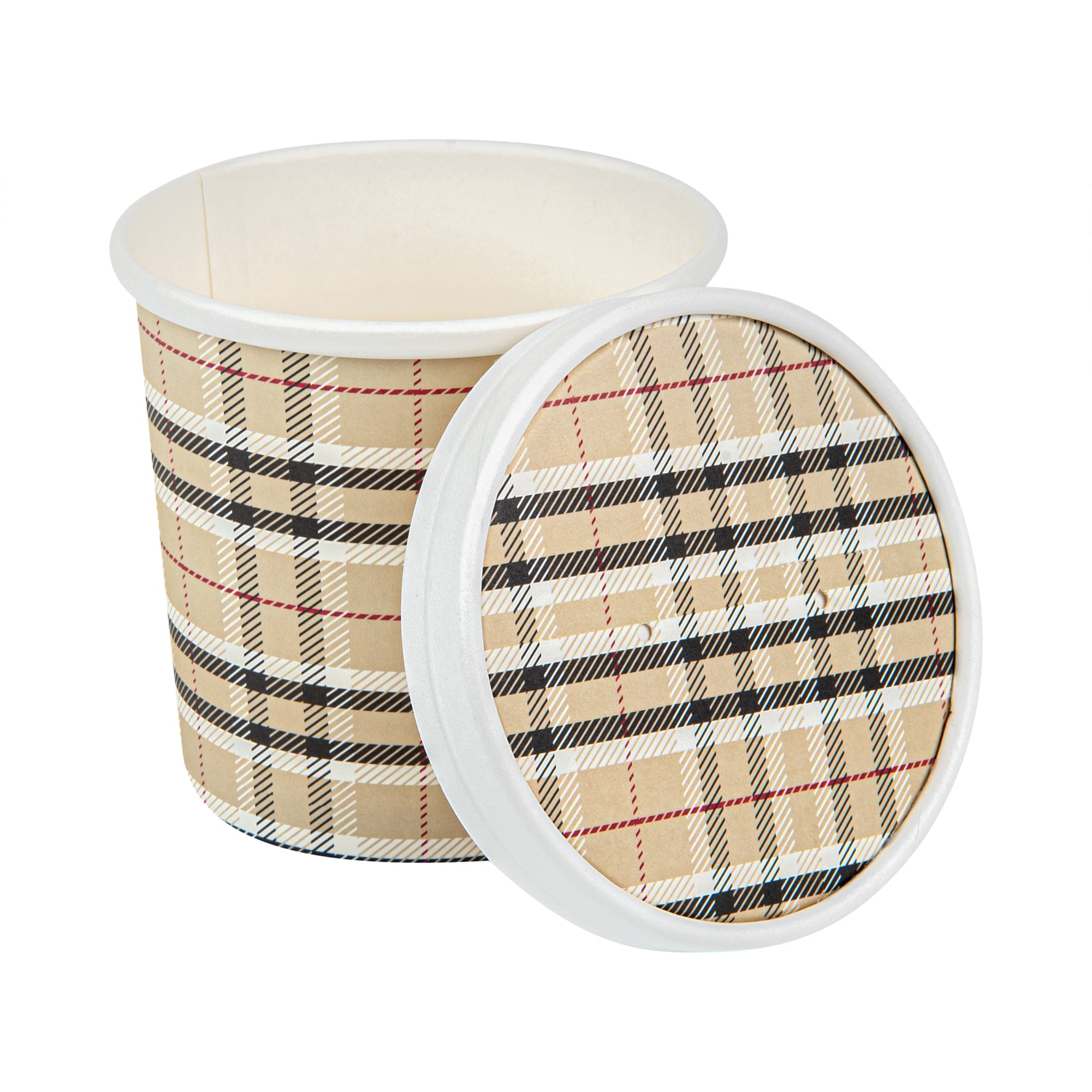 Bio Tek Round Plaid Paper Soup Container Lid - Fits 12 oz - 200 count box