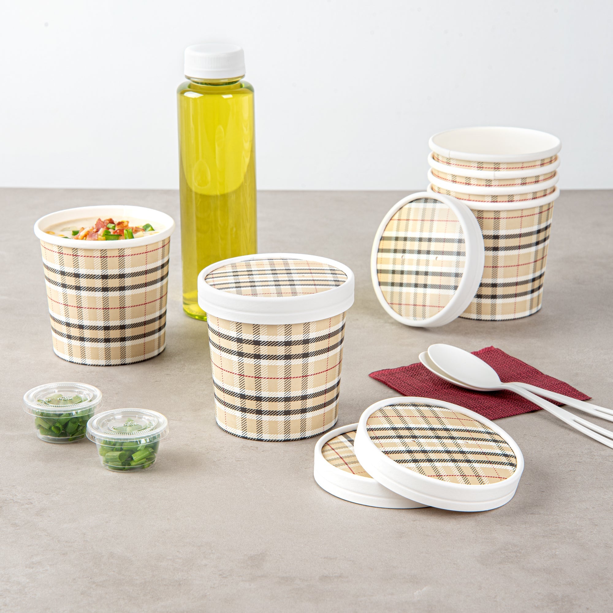 Bio Tek Round Plaid Paper Soup Container Lid - Fits 12 oz - 200 count box