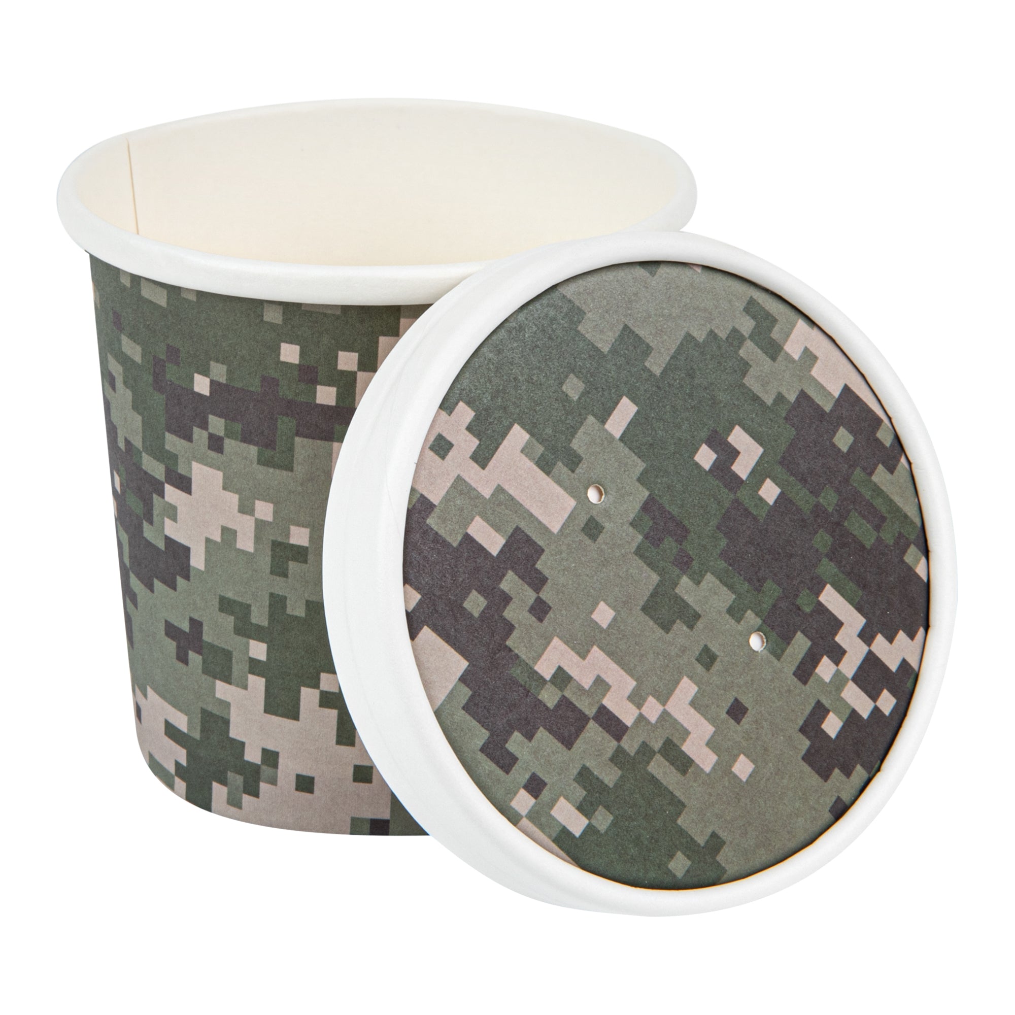 Bio Tek Round Camouflage Paper Soup Container Lid - Fits 12 oz - 25 count box