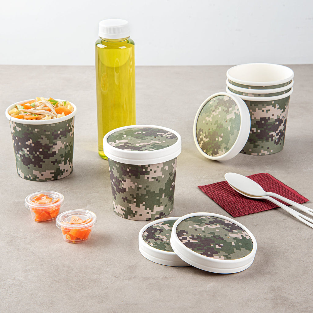 Bio Tek Round Camouflage Paper Soup Container Lid - Fits 12 oz - 25 count box