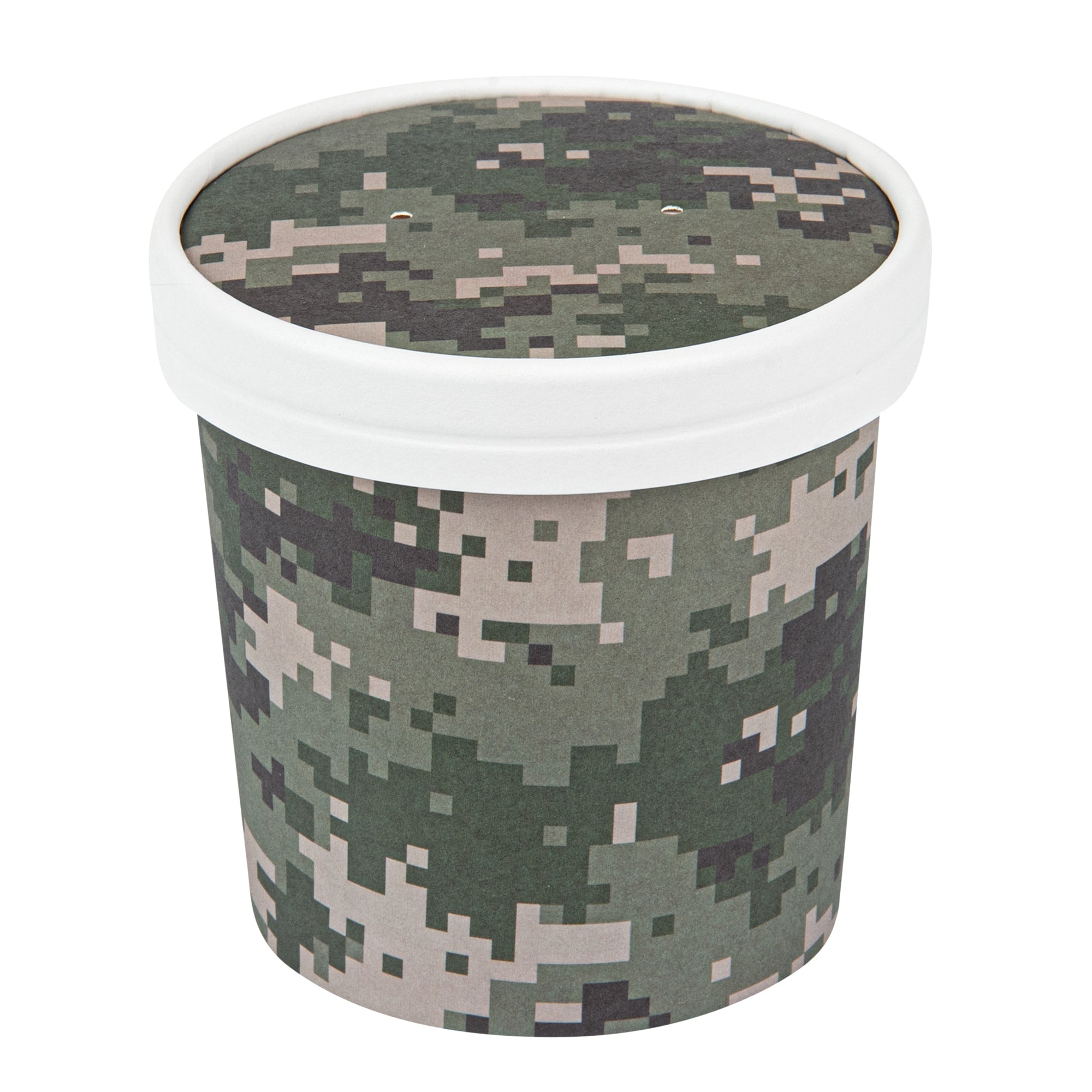 Bio Tek Round Camouflage Paper Soup Container Lid - Fits 12 oz - 200 count box