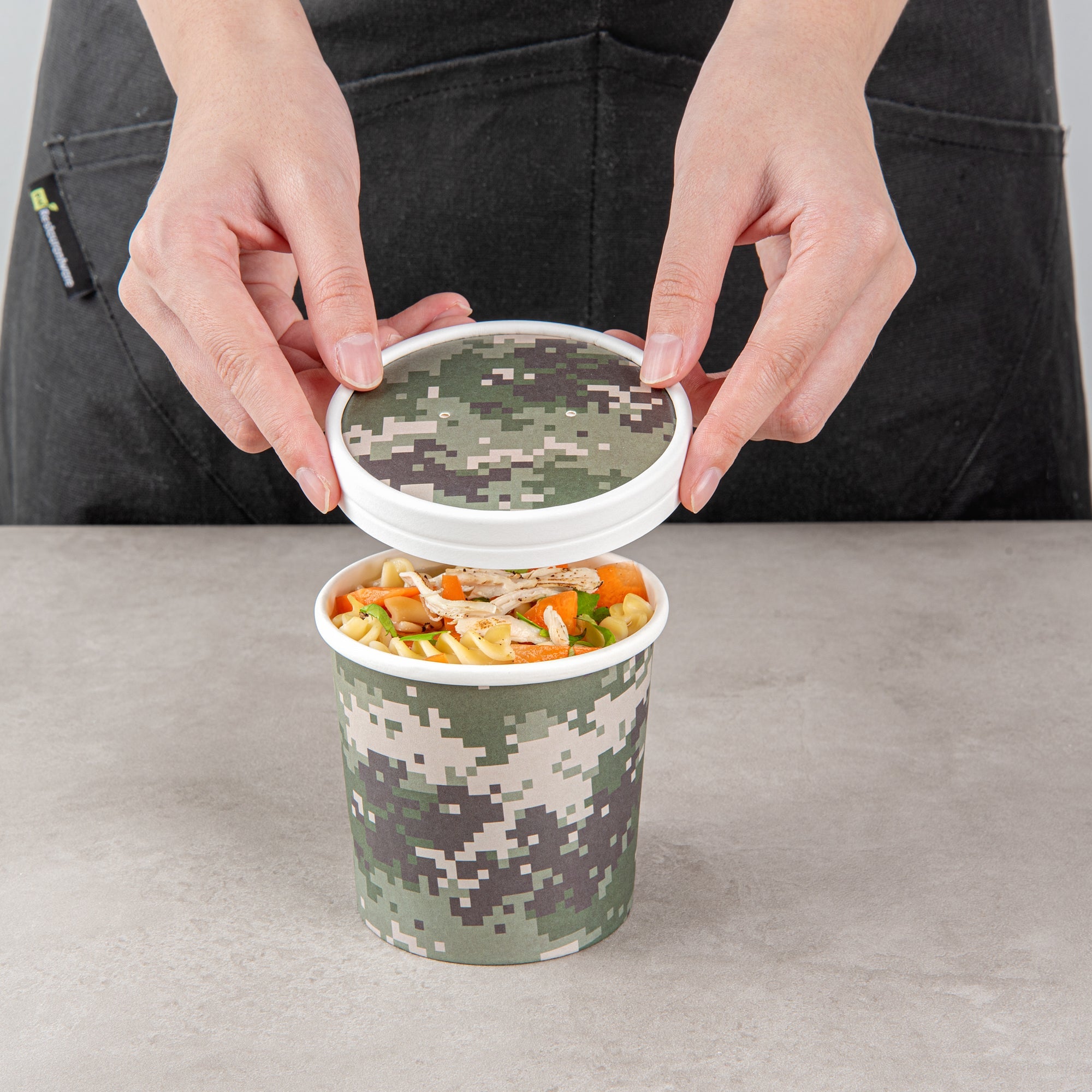 Bio Tek Round Camouflage Paper Soup Container Lid - Fits 12 oz - 200 count box