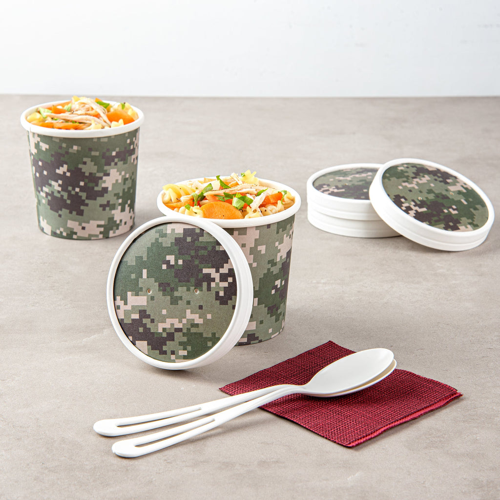Bio Tek Round Camouflage Paper Soup Container Lid - Fits 12 oz - 200 count box
