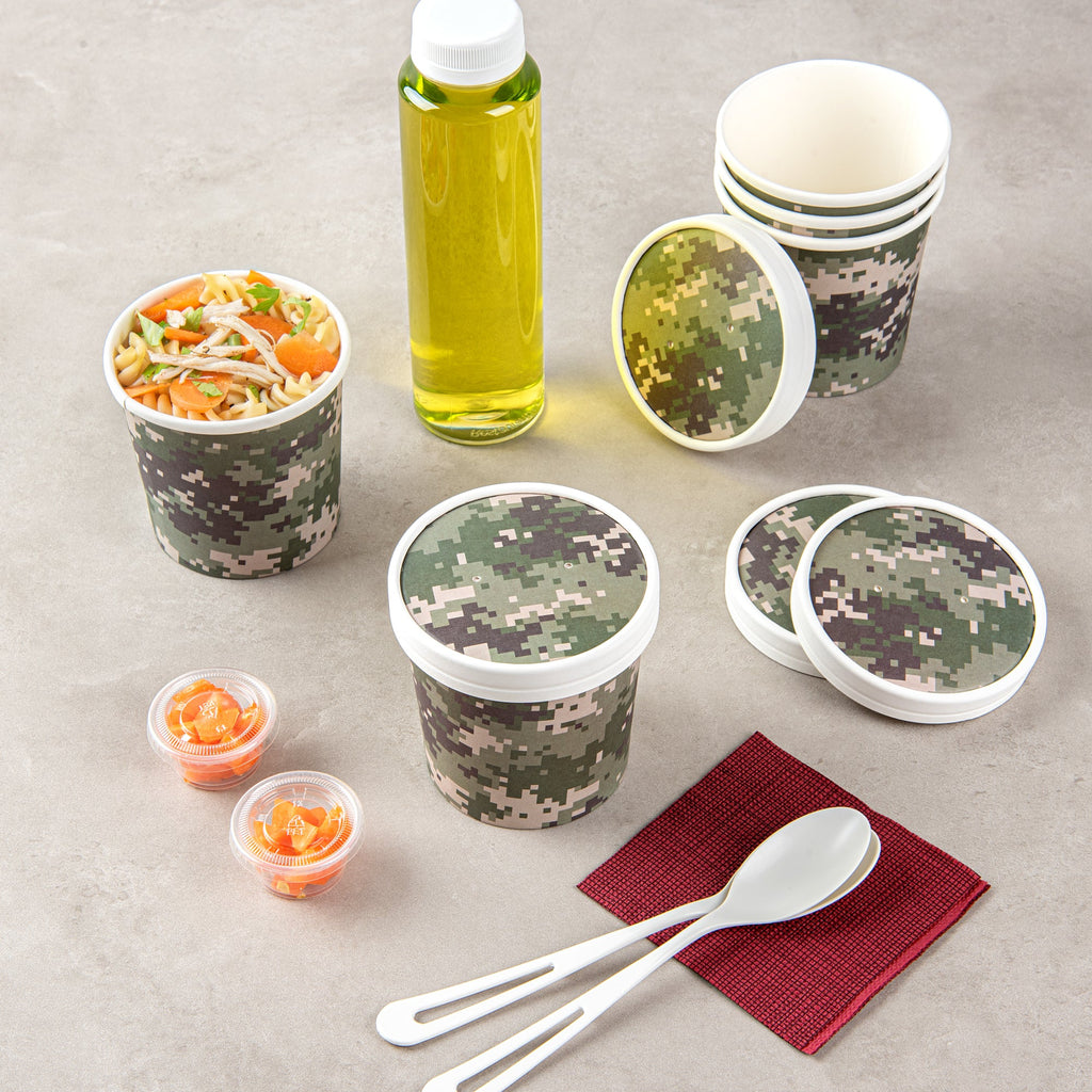 Bio Tek Round Camouflage Paper Soup Container Lid - Fits 12 oz - 200 count box