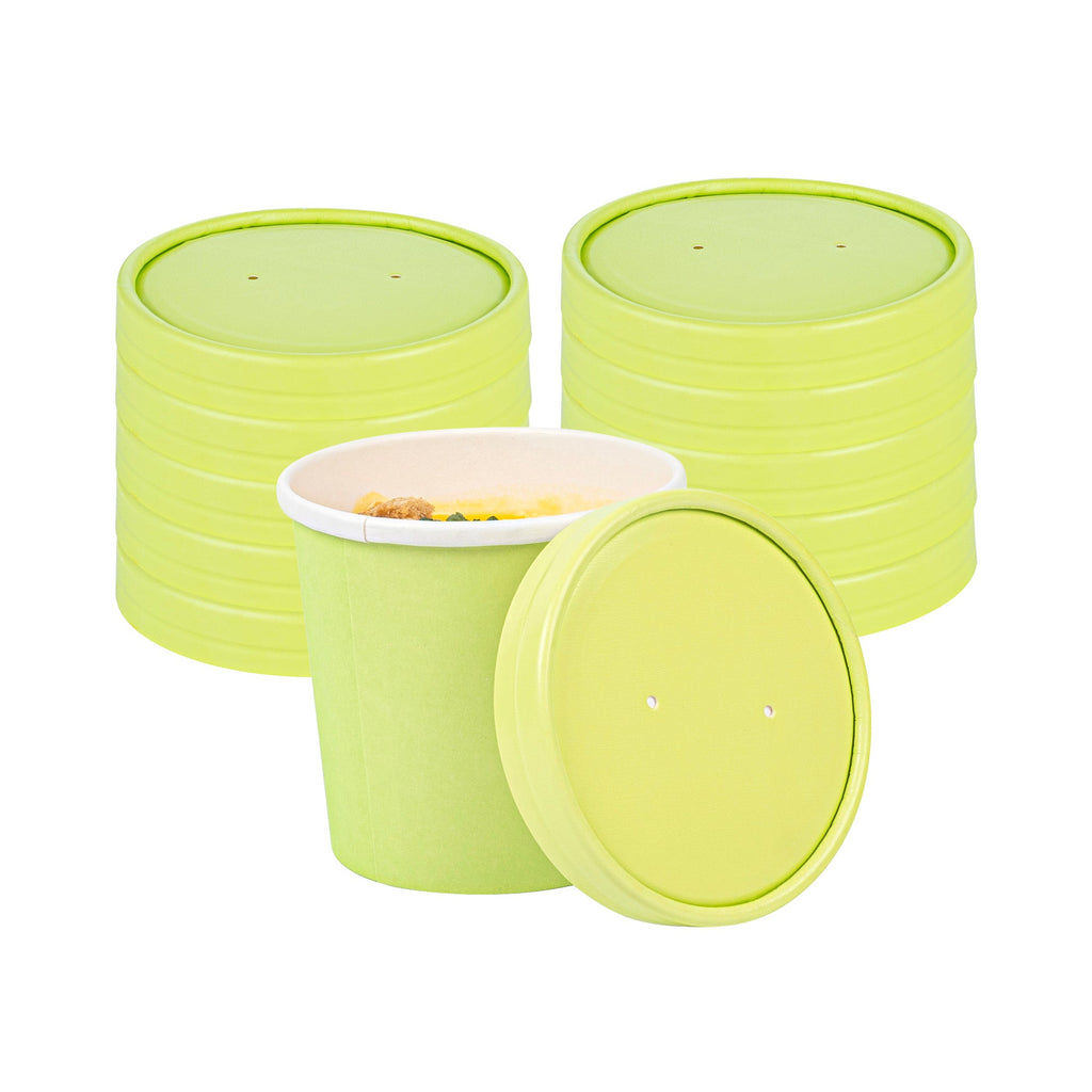 Bio Tek Round Eco Green Paper Soup Container Lid - Fits 12 oz - 25 count box
