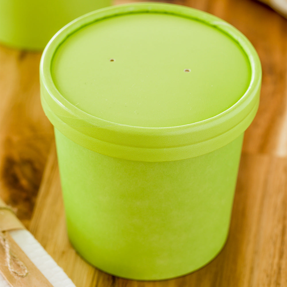 Bio Tek Round Eco Green Paper Soup Container Lid - Fits 12 oz - 200 count box