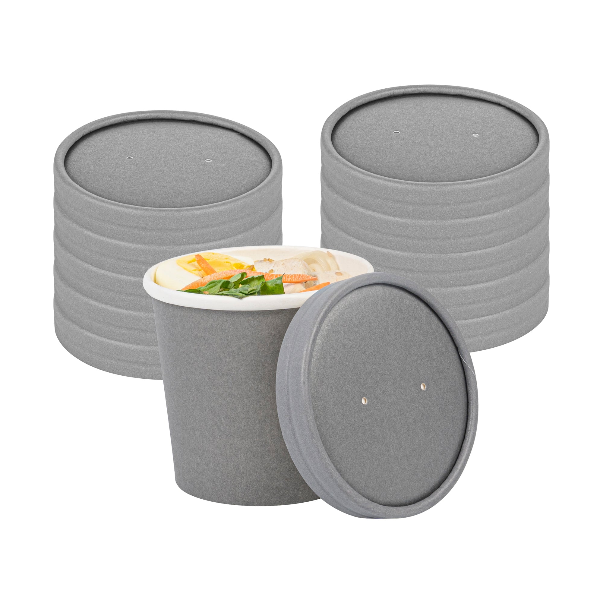 Bio Tek Round Gray Paper Soup Container Lid - Fits 12 oz - 200 count box
