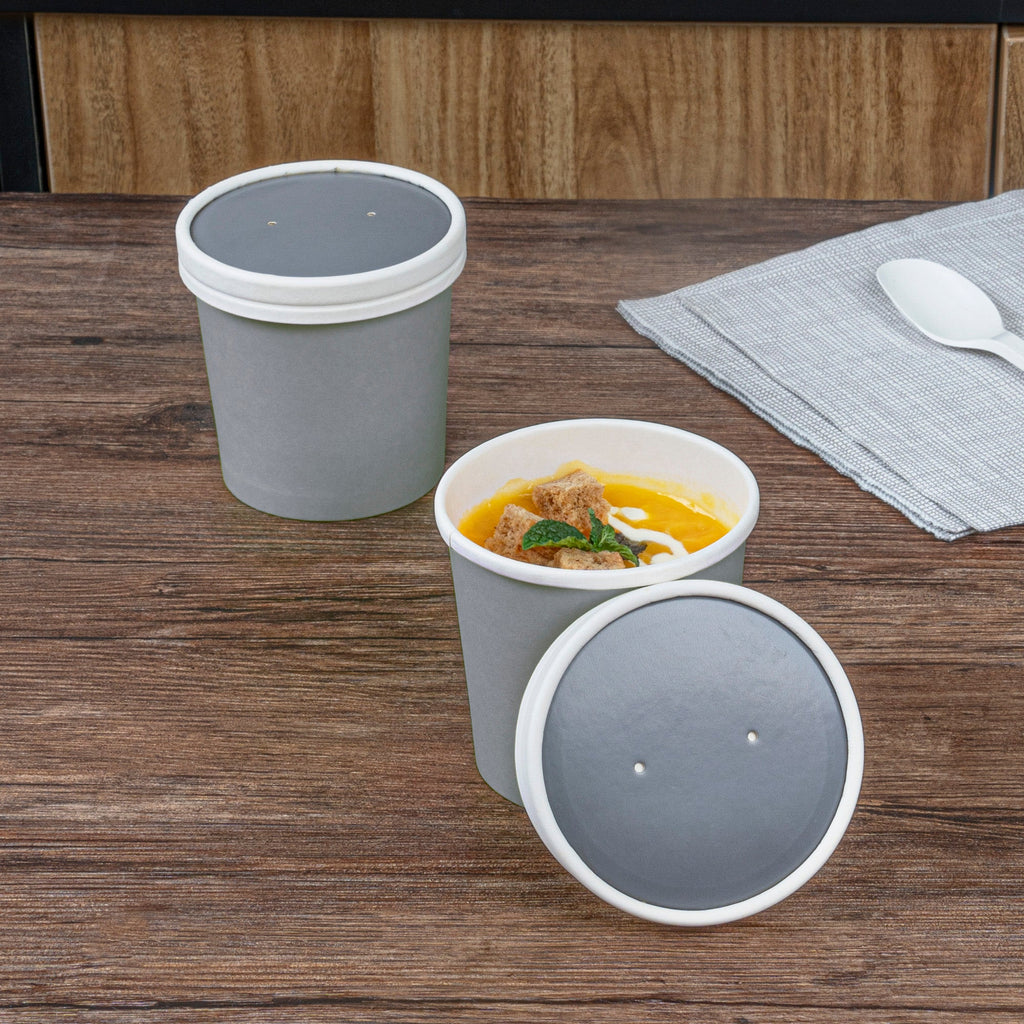 Bio Tek Round Gray Paper Soup Container Lid - Fits 12 oz - 25 count box