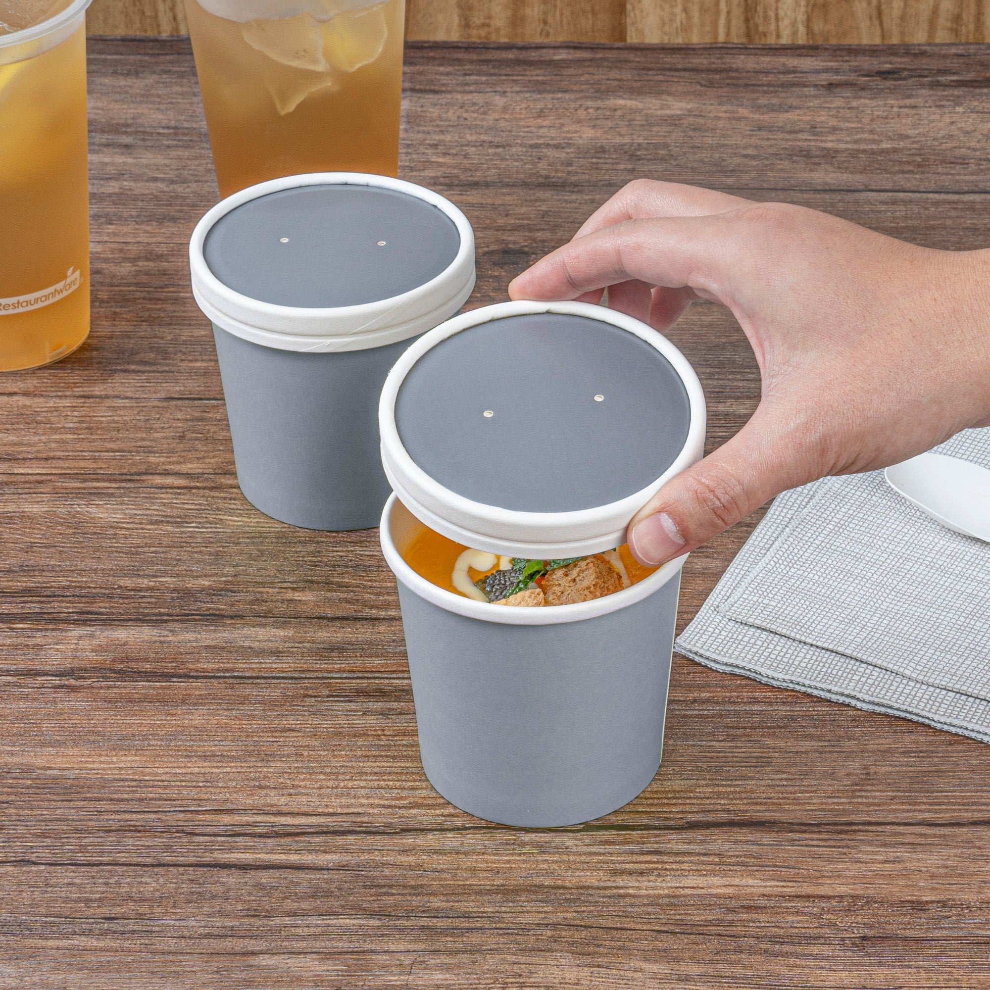 Bio Tek Round Gray Paper Soup Container Lid - Fits 12 oz - 25 count box
