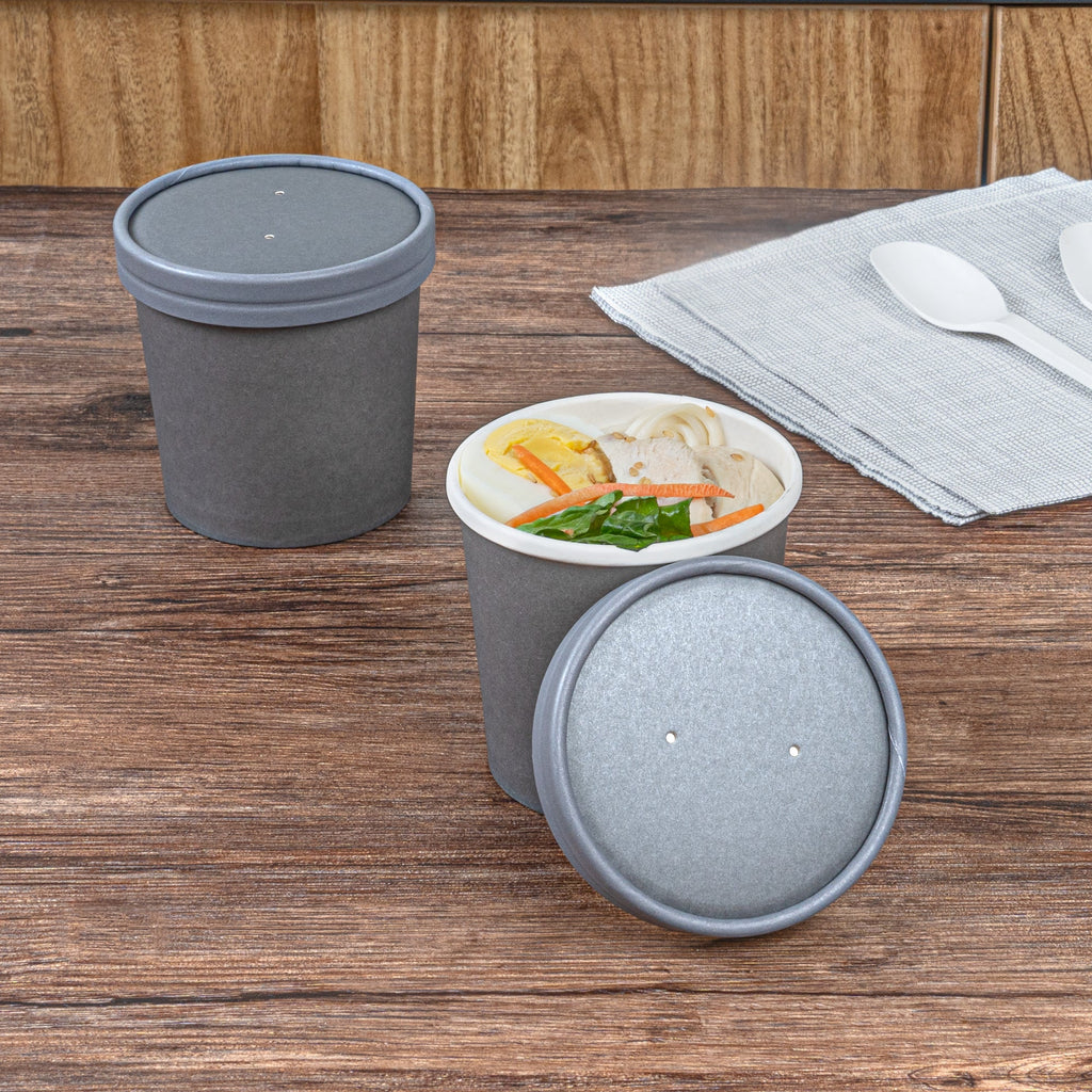 Bio Tek Round Gray Paper Soup Container Lid - Fits 12 oz - 200 count box