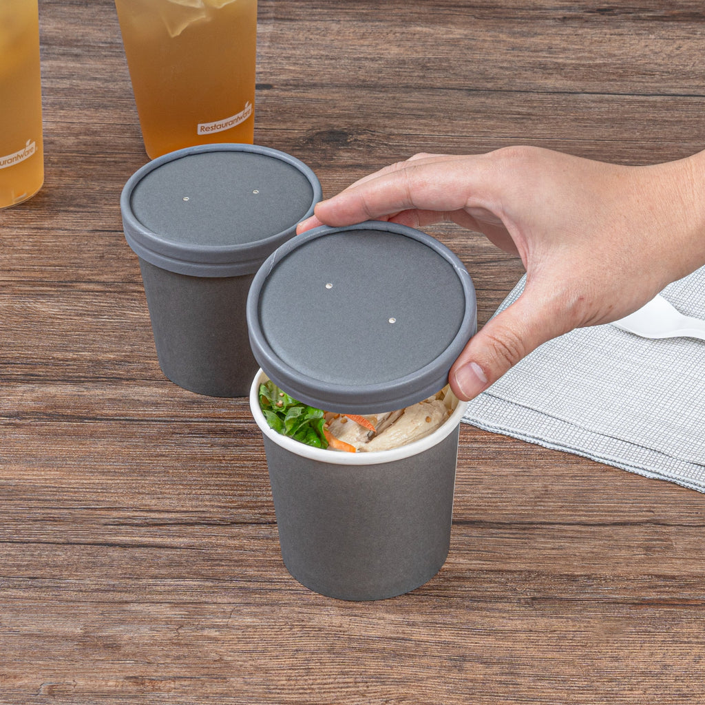 Bio Tek Round Gray Paper Soup Container Lid - Fits 12 oz - 200 count box