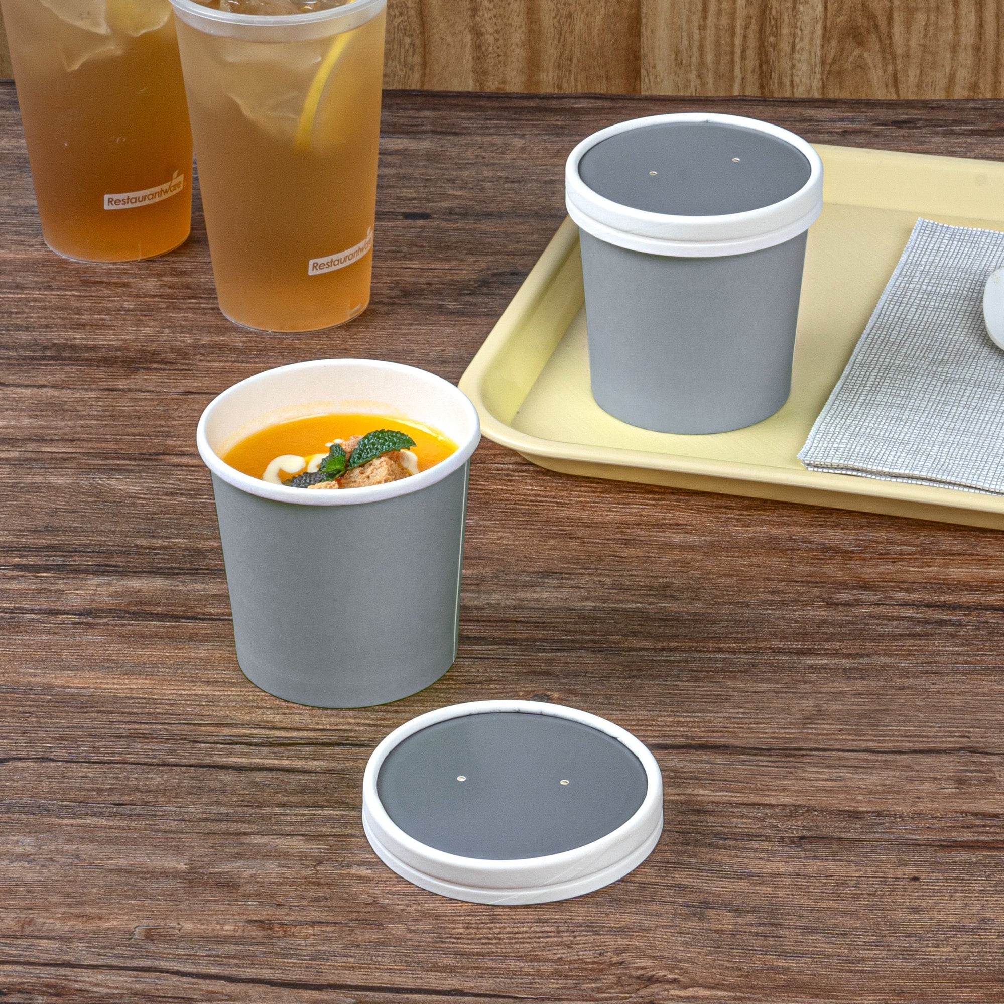 Bio Tek Round Gray Soup Container Lid - White Rim, Fits 12 oz - 200 count box