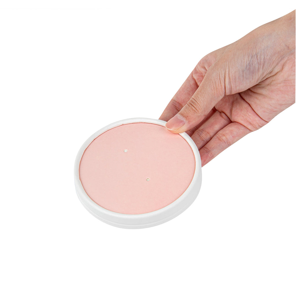 Bio Tek Round Pink and White Stripe Paper Soup Container Lid - Fits 12 oz - 200 count box
