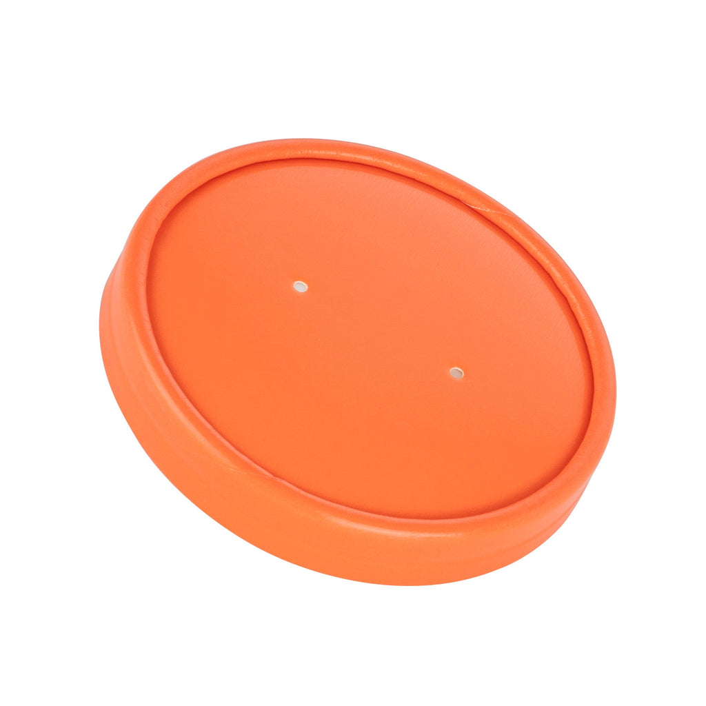 Bio Tek Round Tangerine Orange Paper Soup Container Lid - Fits 12 oz - 200 count box