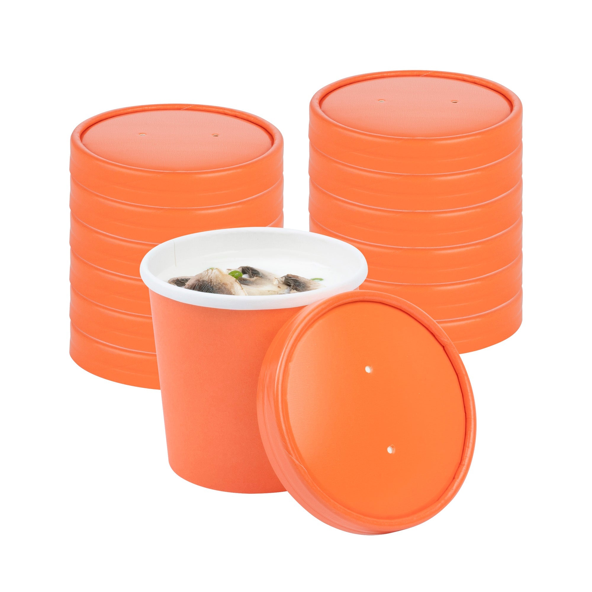 Bio Tek Round Tangerine Orange Paper Soup Container Lid - Fits 12 oz - 25 count box