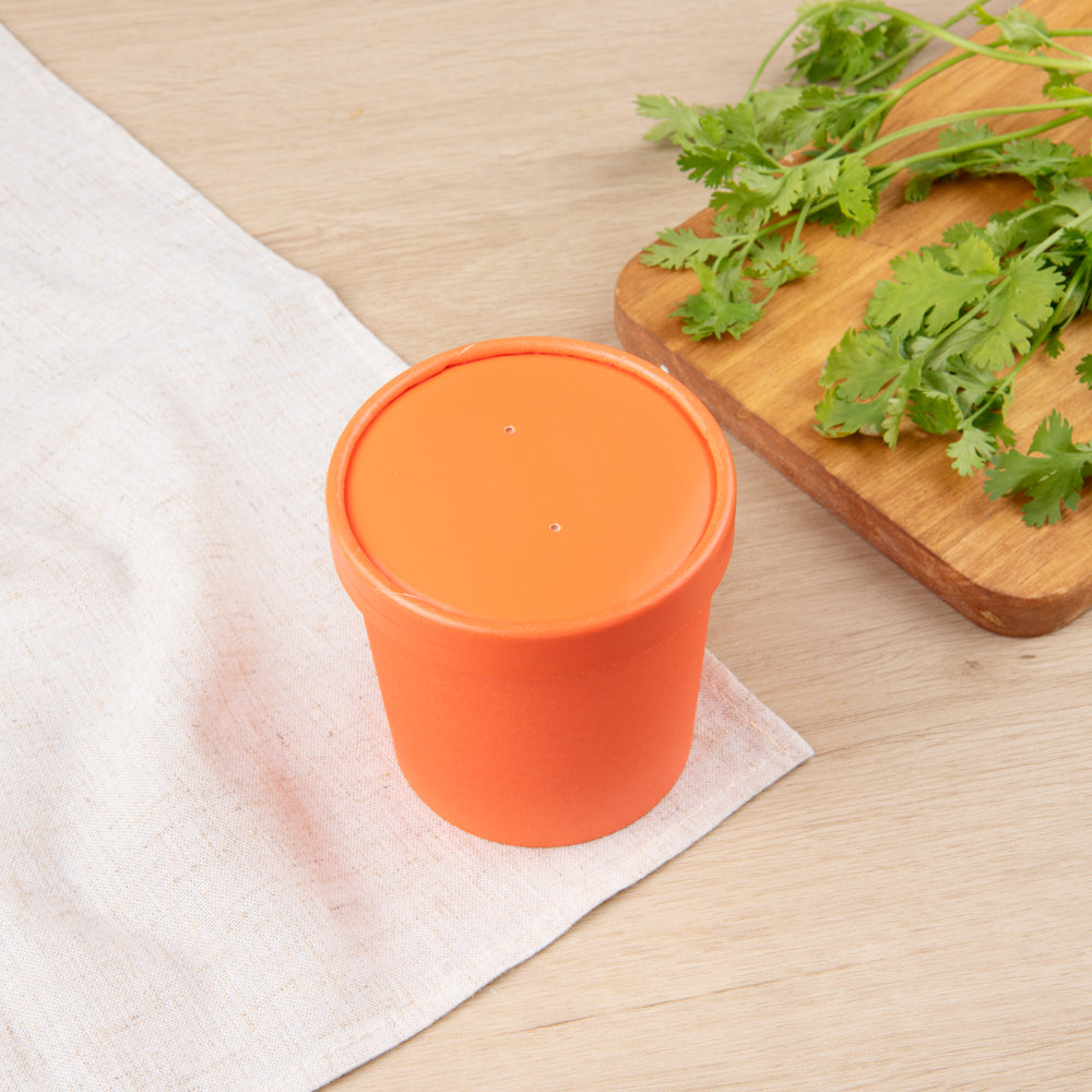 Bio Tek Round Tangerine Orange Paper Soup Container Lid - Fits 12 oz - 25 count box