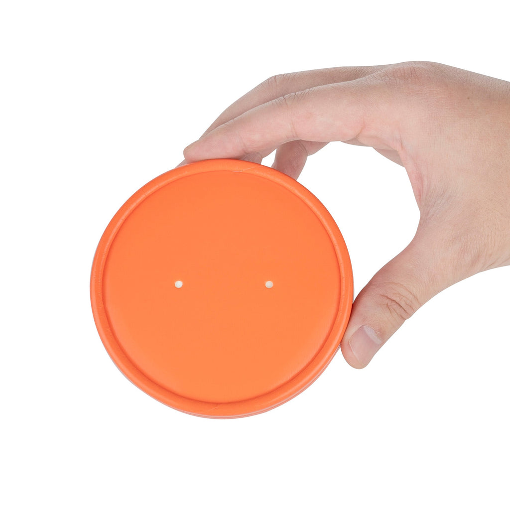 Bio Tek Round Tangerine Orange Paper Soup Container Lid - Fits 12 oz - 25 count box