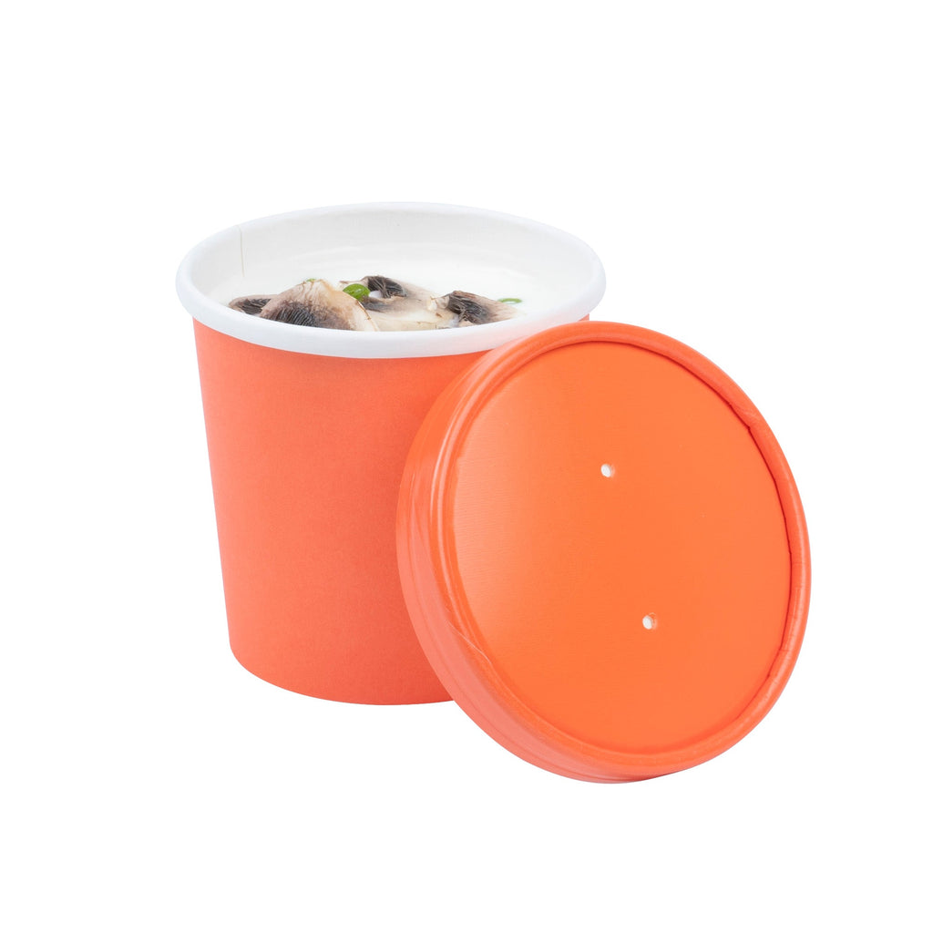 Bio Tek Round Tangerine Orange Paper Soup Container Lid - Fits 12 oz - 200 count box