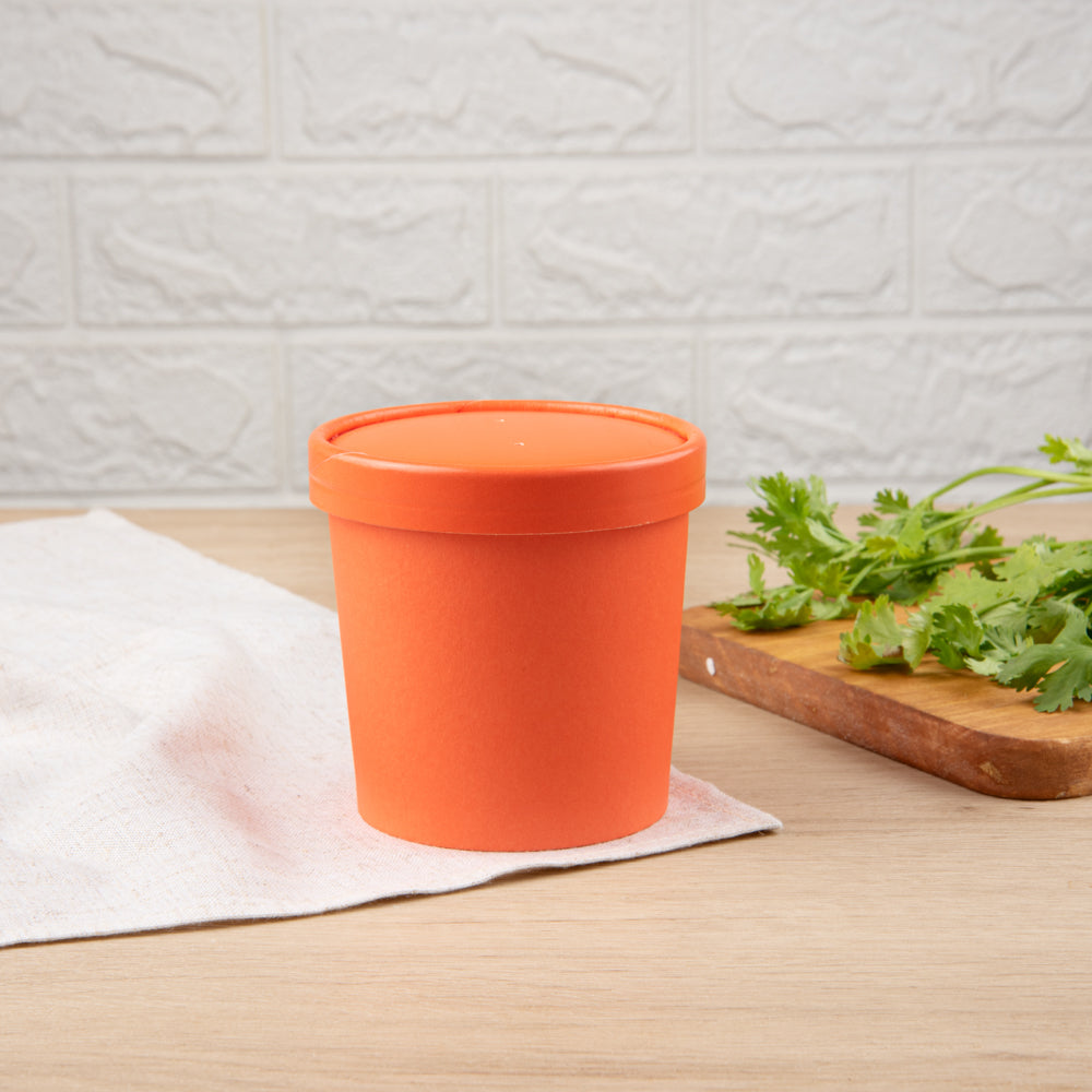 Bio Tek Round Tangerine Orange Paper Soup Container Lid - Fits 12 oz - 200 count box