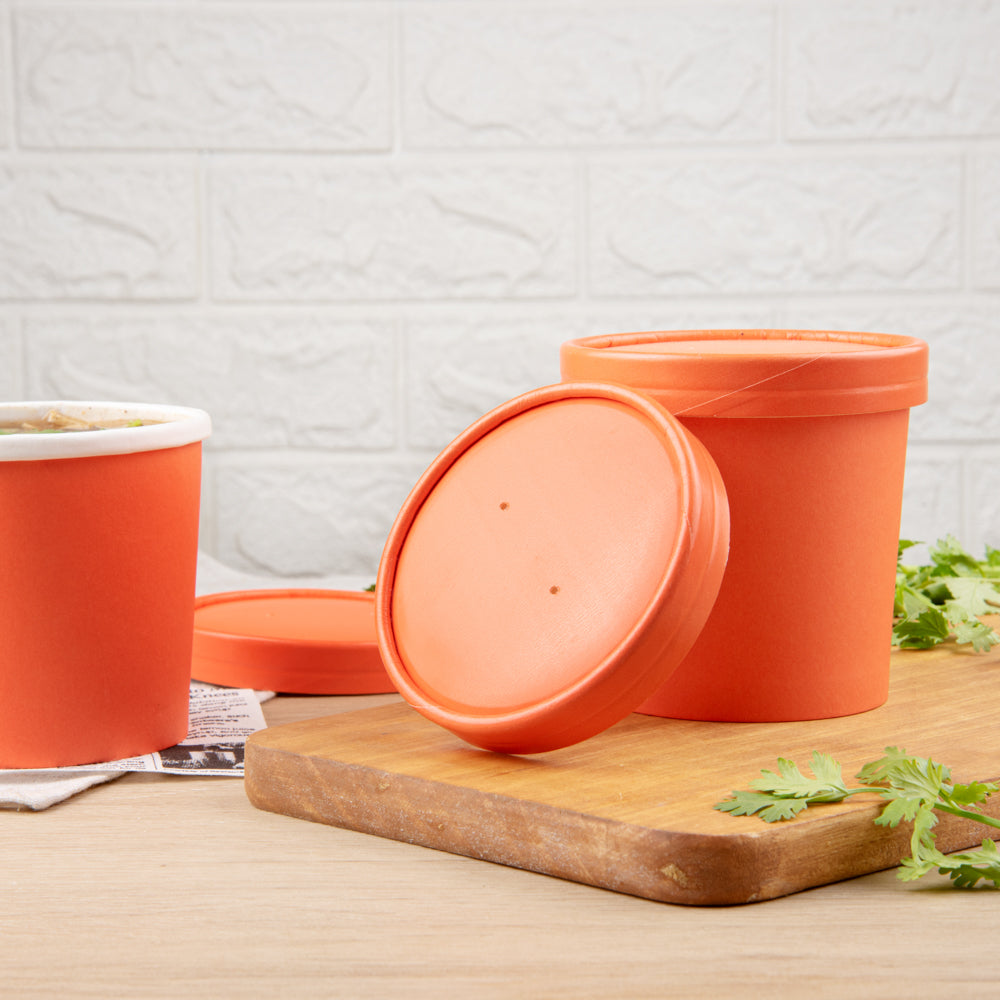 Bio Tek Round Tangerine Orange Paper Soup Container Lid - Fits 12 oz - 200 count box