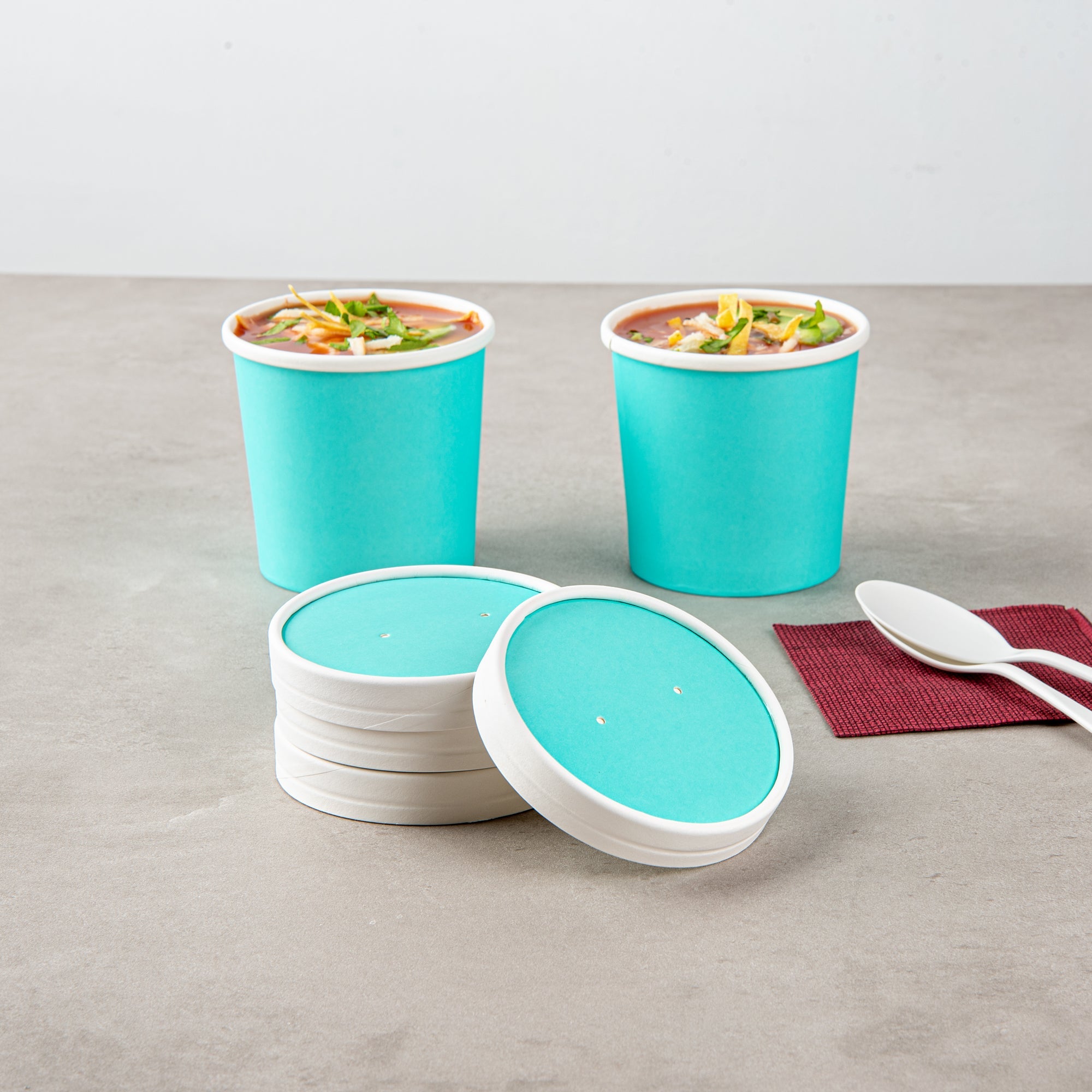 Bio Tek Round Turquoise Paper Soup Container Lid - Fits 12 oz - 25 count box