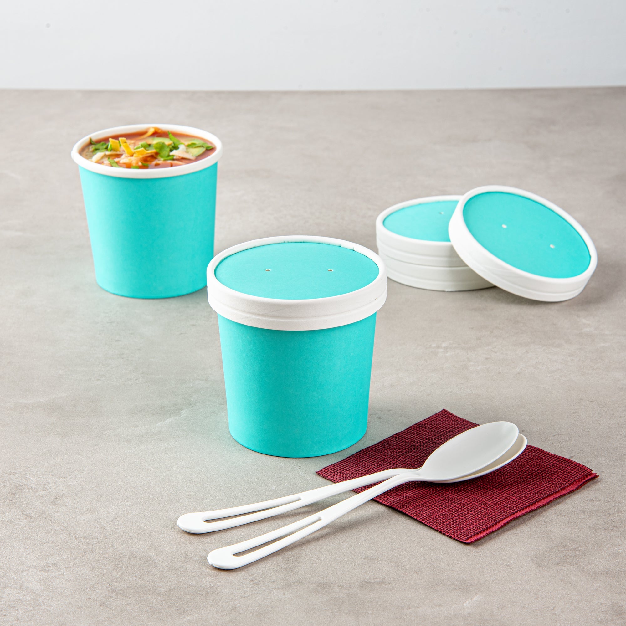 Bio Tek Round Turquoise Paper Soup Container Lid - Fits 12 oz - 25 count box