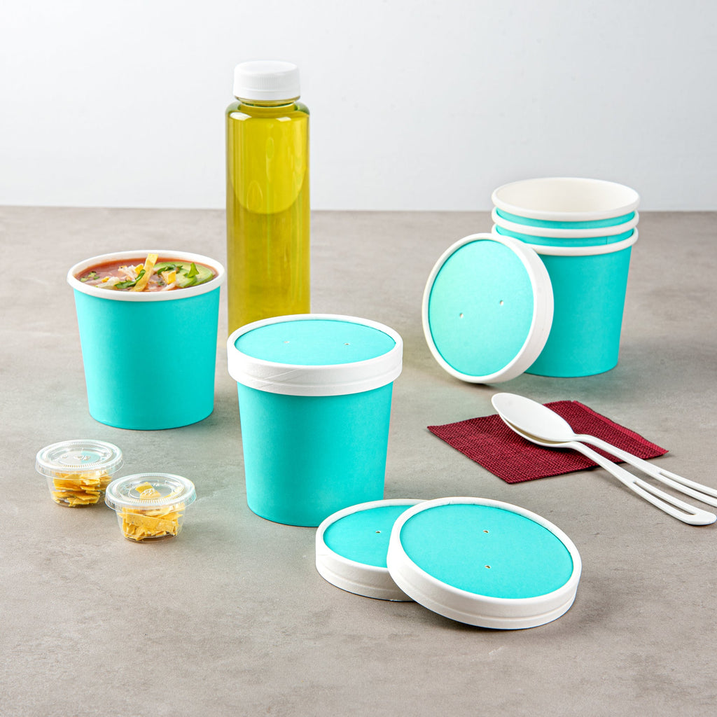 Bio Tek Round Turquoise Paper Soup Container Lid - Fits 12 oz - 25 count box