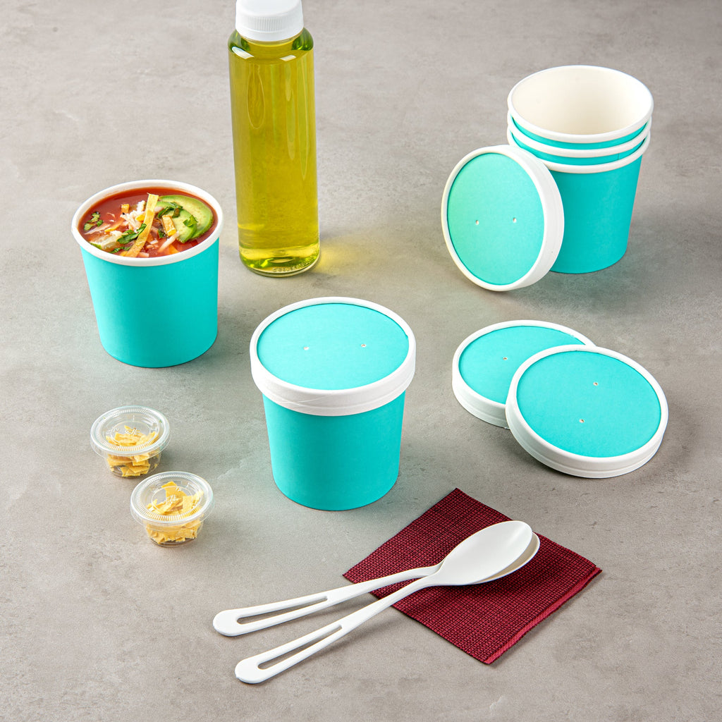 Bio Tek Round Turquoise Paper Soup Container Lid - Fits 12 oz - 25 count box