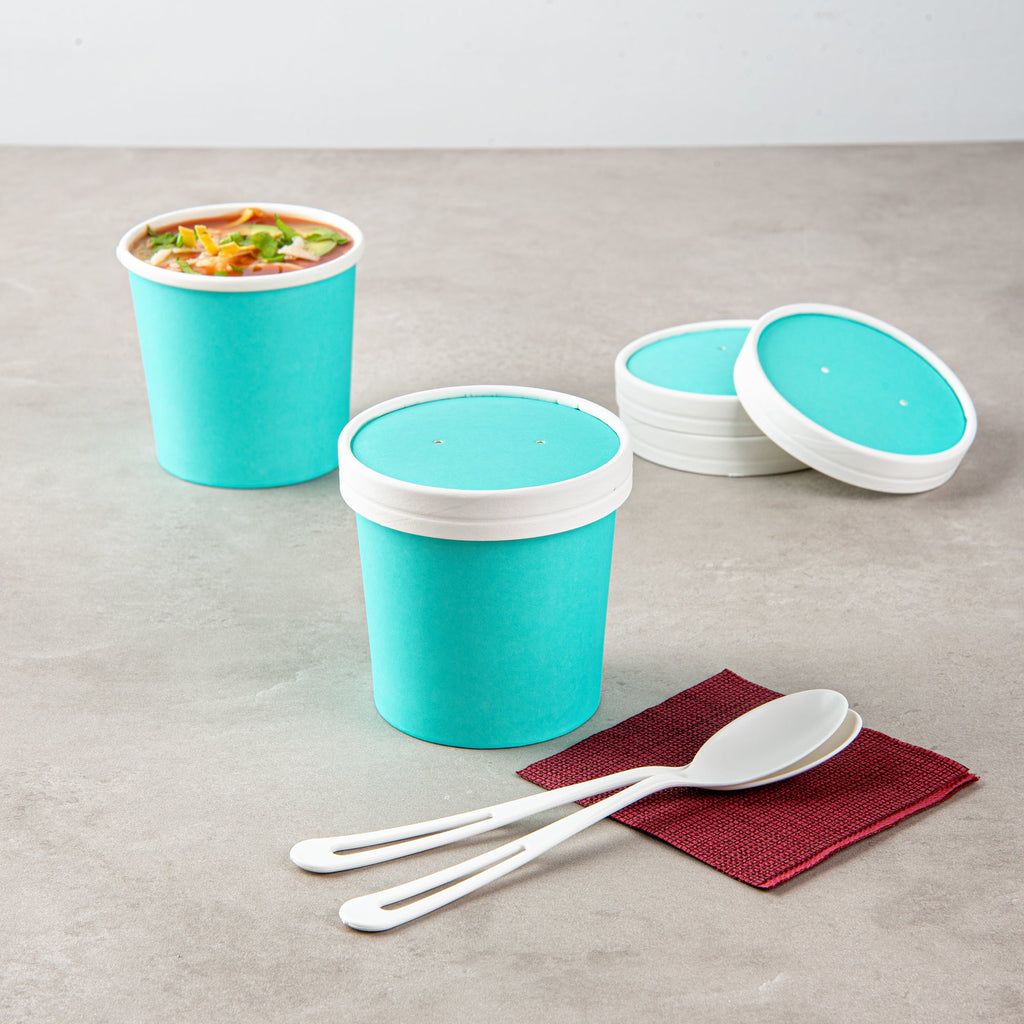 Bio Tek Round Turquoise Paper Soup Container Lid - Fits 12 oz - 200 count box