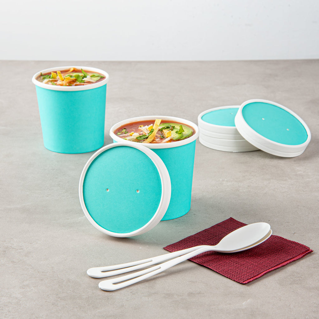 Bio Tek Round Turquoise Paper Soup Container Lid - Fits 12 oz - 200 count box