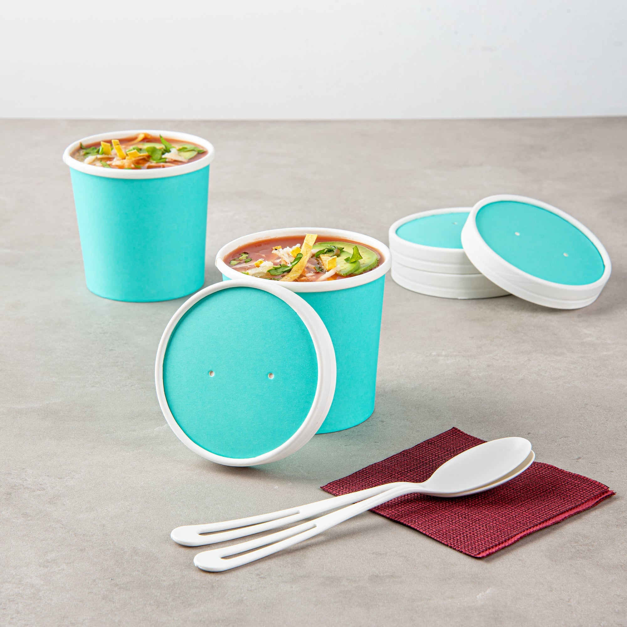 Bio Tek Round Turquoise Paper Soup Container Lid - Fits 12 oz - 200 count box