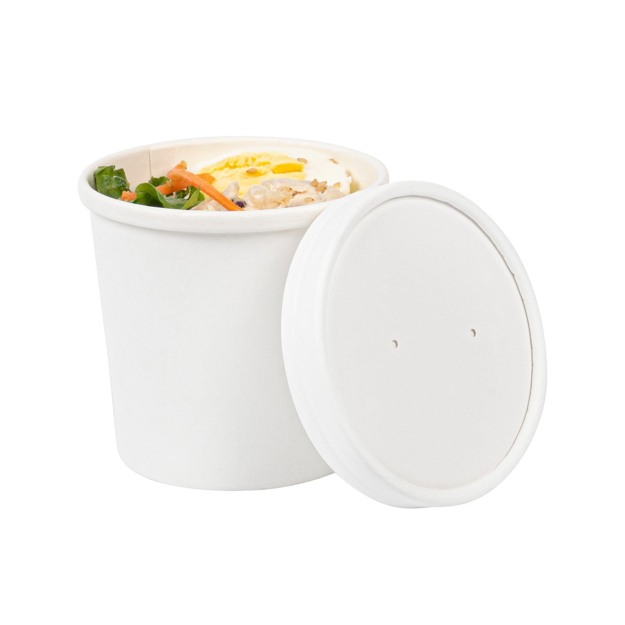 Bio Tek Round White Paper Soup Container Lid - Fits 8 and 12 oz - 25 count box