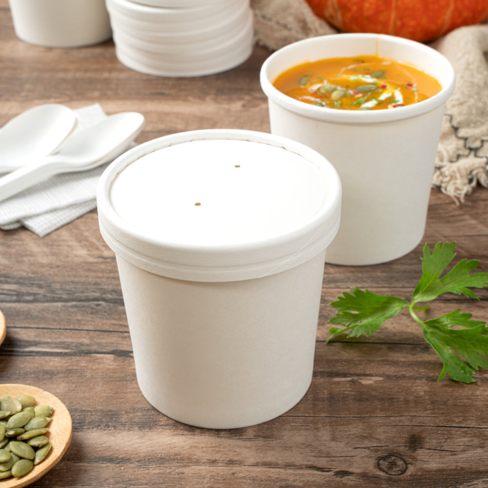 Bio Tek Round White Paper Soup Container Lid - Fits 8 and 12 oz - 25 count box