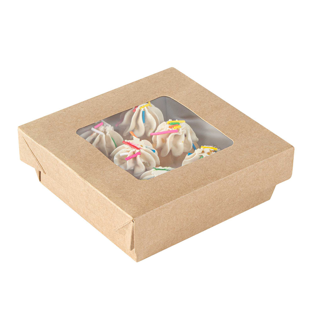 Cafe Vision 13 oz Square Kraft Paper Small Take Out Container - 4 1/2" x 4 1/2" x 1 1/2" - 25 count box