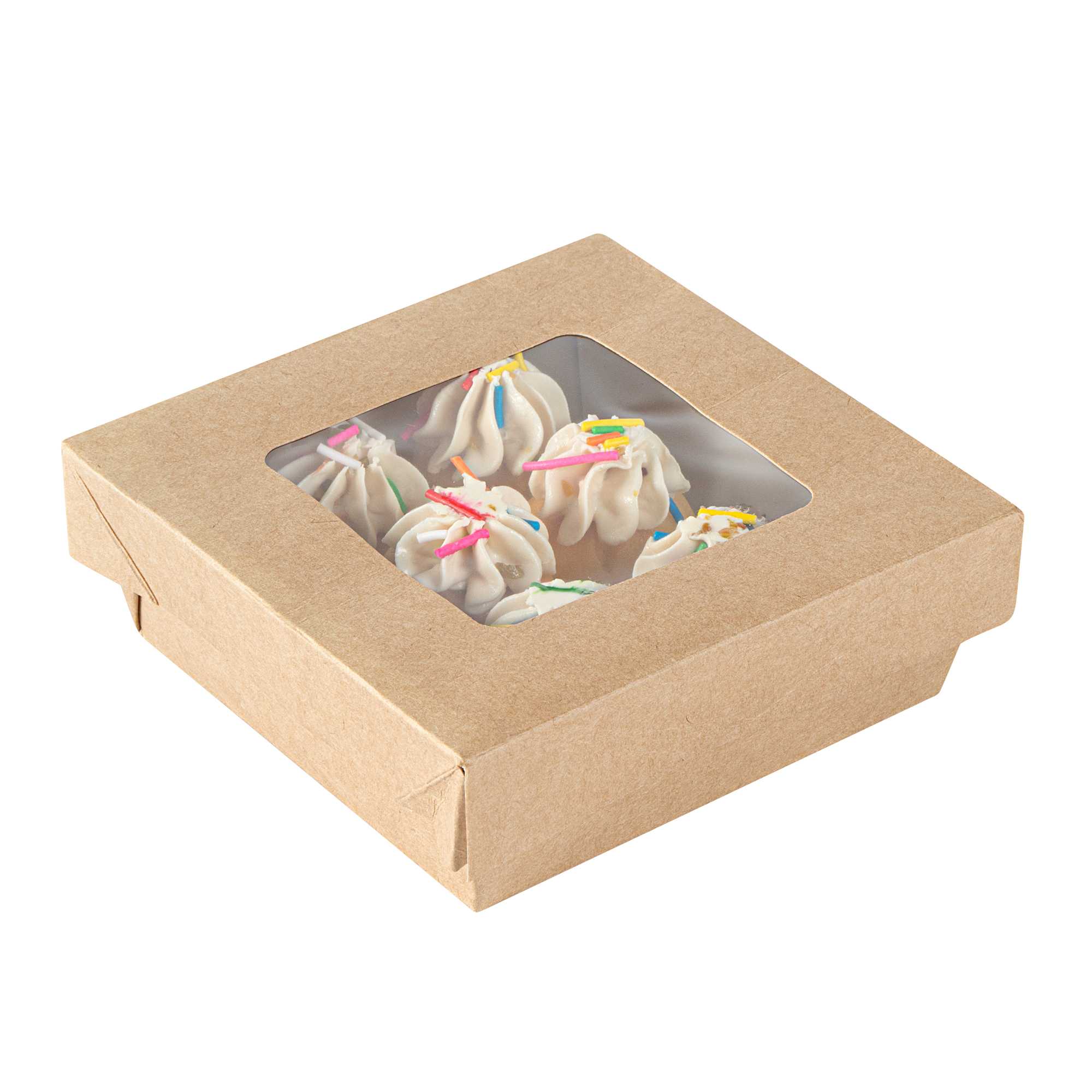 Cafe Vision 13 oz Square Kraft Paper Small Take Out Container - 4 1/2" x 4 1/2" x 1 1/2" - 25 count box
