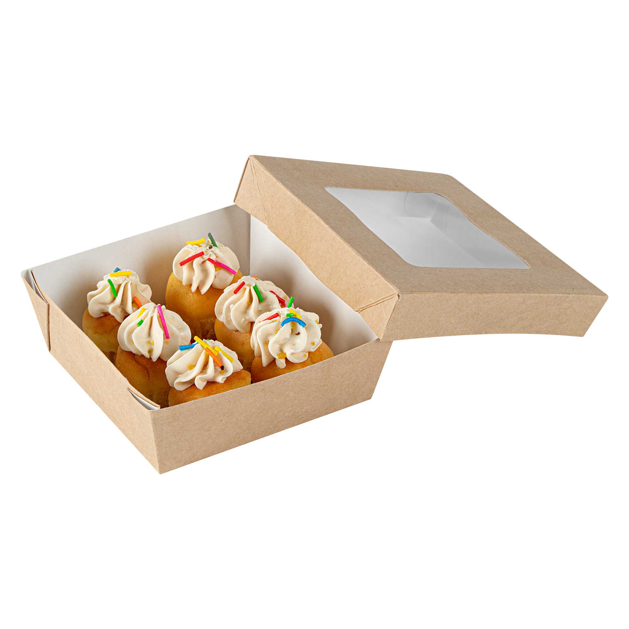 Cafe Vision 13 oz Square Kraft Paper Small Take Out Container - 4 1/2" x 4 1/2" x 1 1/2" - 25 count box