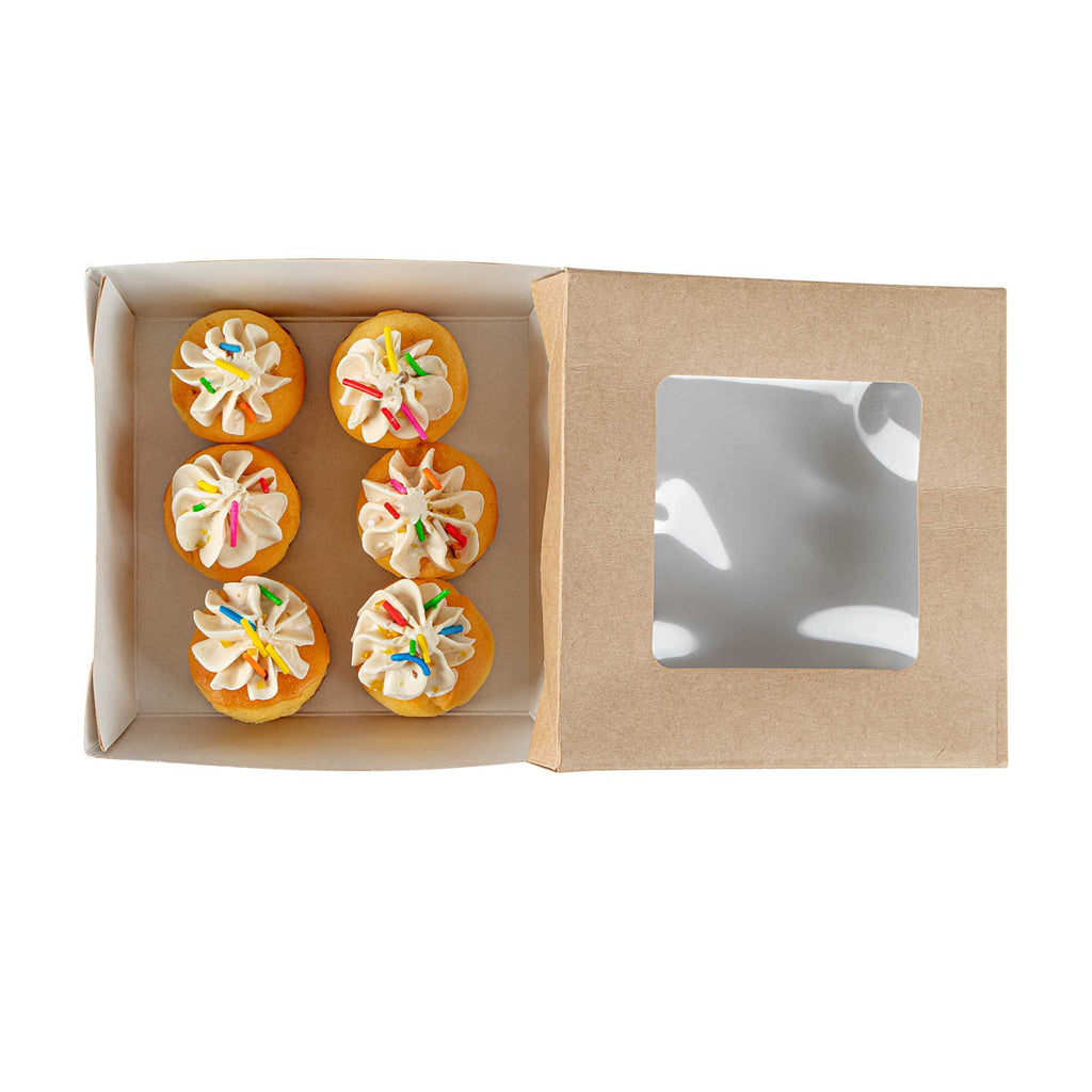 Cafe Vision 13 oz Square Kraft Paper Small Take Out Container - 4 1/2" x 4 1/2" x 1 1/2" - 25 count box