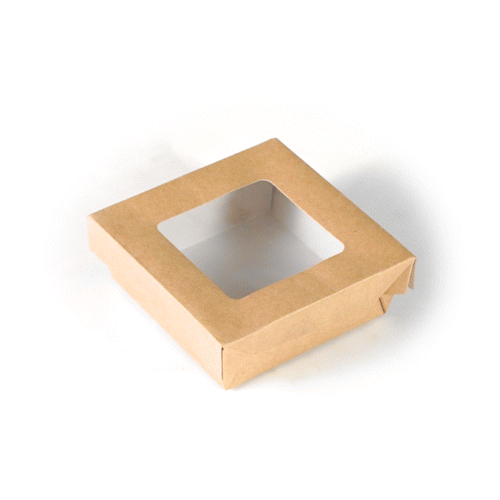 Cafe Vision 13 oz Square Kraft Paper Small Take Out Container - 4 1/2" x 4 1/2" x 1 1/2" - 200 count box