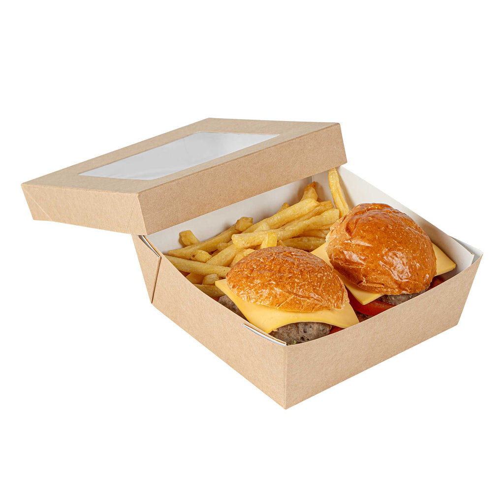 Cafe Vision 27 oz Square Kraft Paper Medium Take Out Container - 5 1/4" x 5 1/4" x 2" - 25 count box