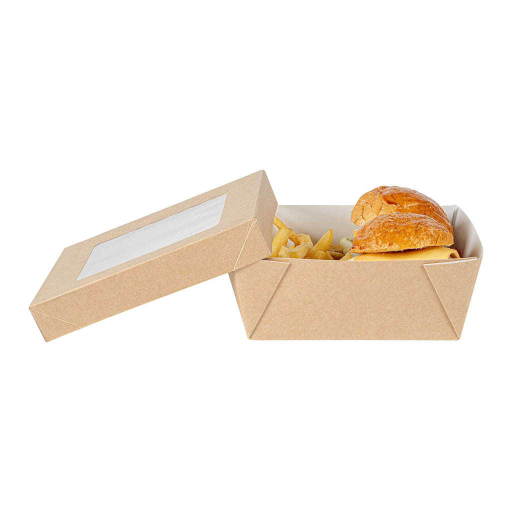 Cafe Vision 27 oz Square Kraft Paper Medium Take Out Container - 5 1/4" x 5 1/4" x 2" - 25 count box