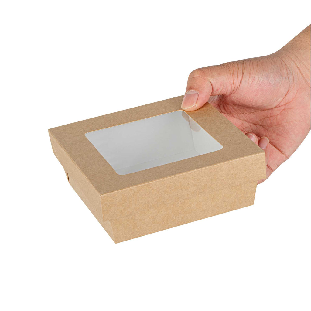 Cafe Vision 27 oz Square Kraft Paper Medium Take Out Container - 5 1/4" x 5 1/4" x 2" - 25 count box