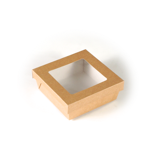 Cafe Vision 27 oz Square Kraft Paper Medium Take Out Container - 5 1/4" x 5 1/4" x 2" - 25 count box