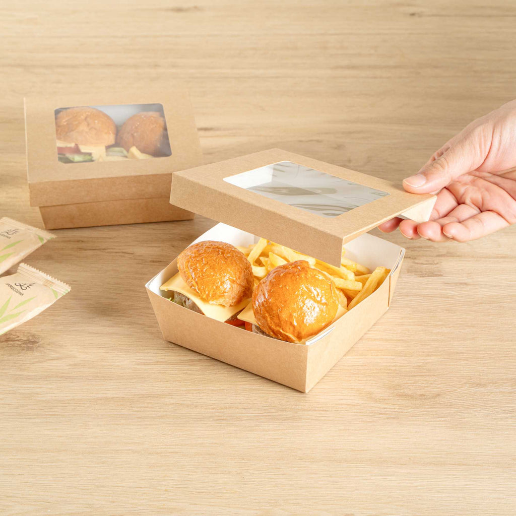 Cafe Vision 27 oz Square Kraft Paper Medium Take Out Container - 5 1/4" x 5 1/4" x 2" - 200 count box