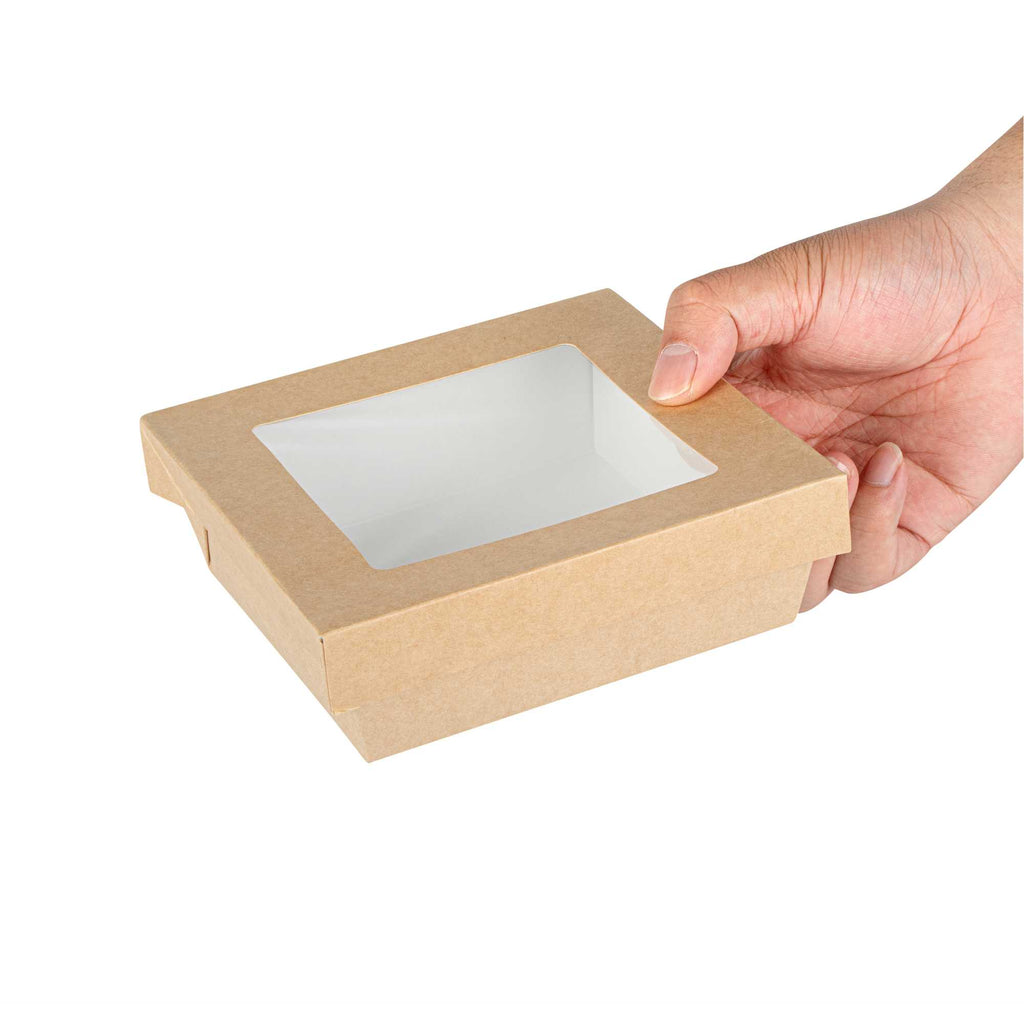 Cafe Vision 34 oz Square Kraft Paper Large Take Out Container - 6" x 6" x 2" - 25 count box